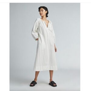 NWOT-Everlane Women's S The Raglan Sleeve Poplin Striped Midi Dress Beige